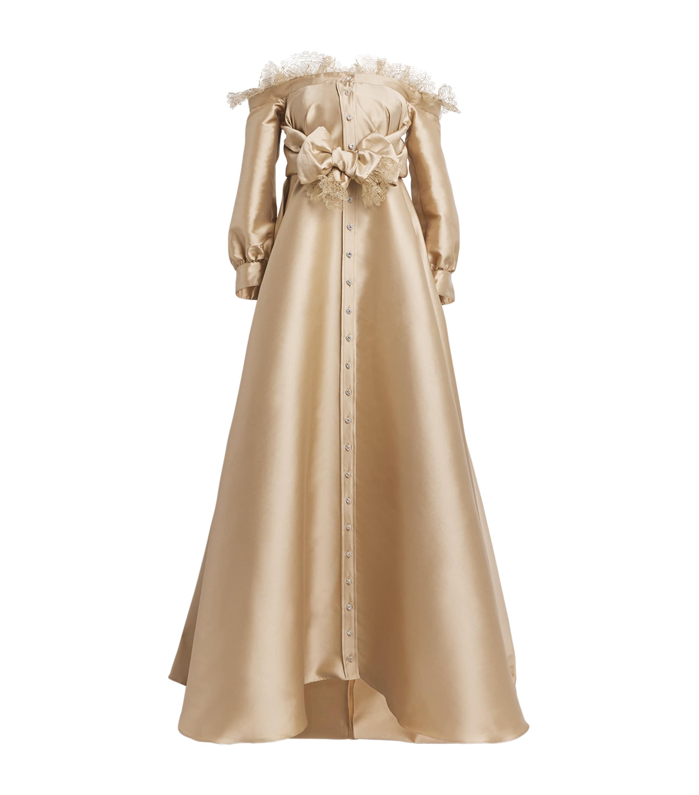 Alexis Mabille Gold Lace-Trim Kurkova Gown