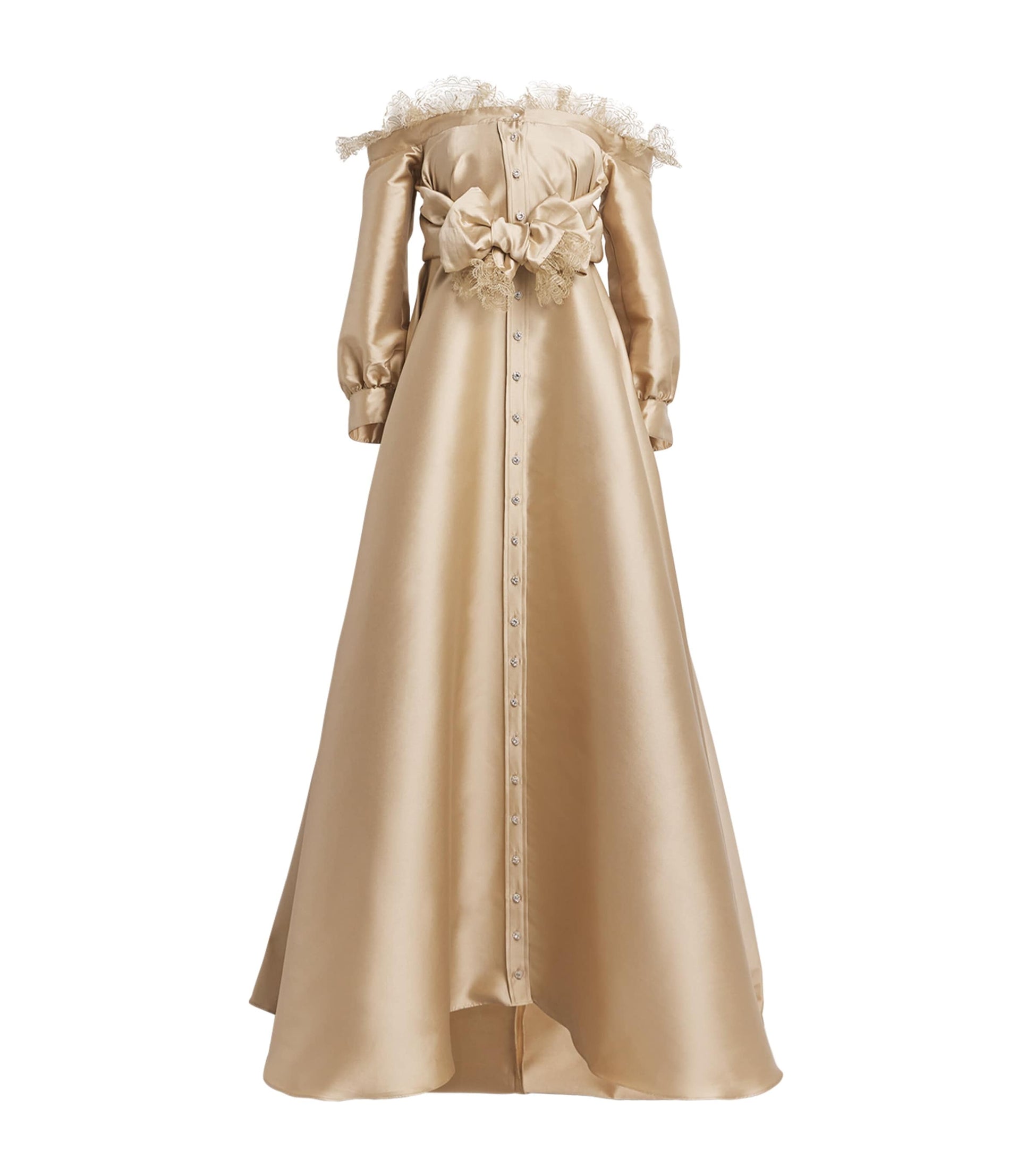 Alexis Mabille Gold Lace-Trim Kurkova Gown