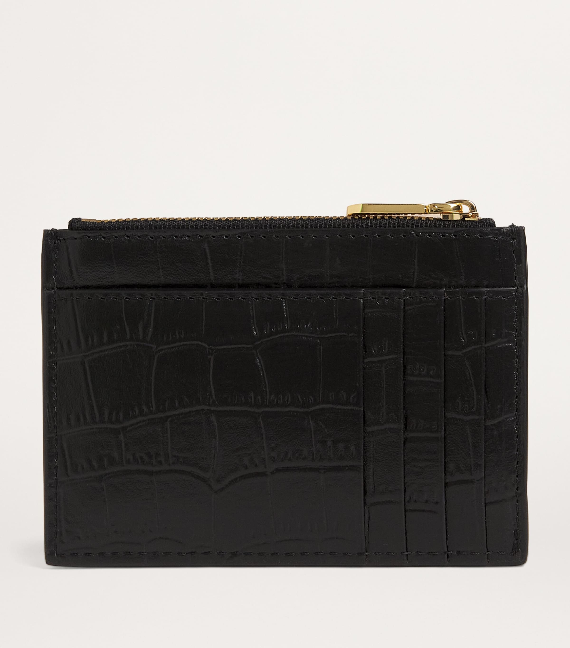 Black Leather Zip-Up Card Holder