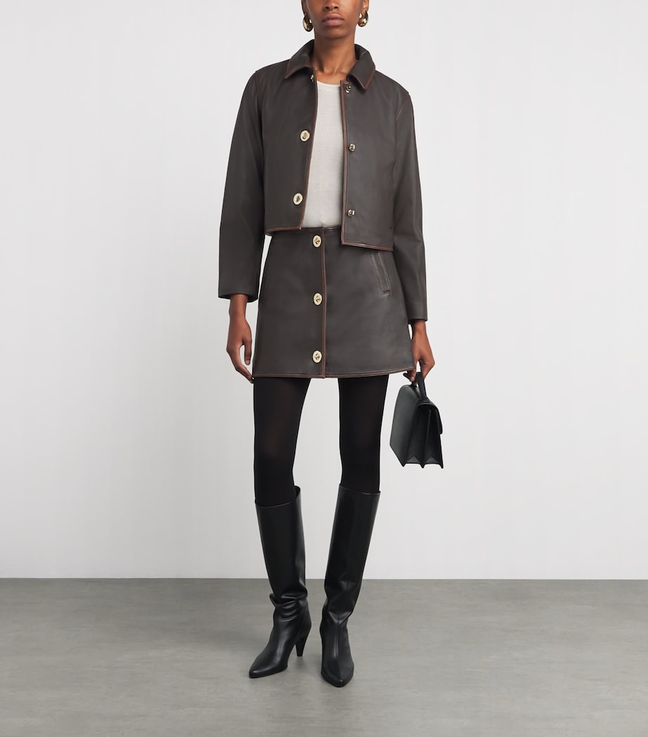 Claudie Pierlot Brown Leather Turn-Lock Mini Skirt