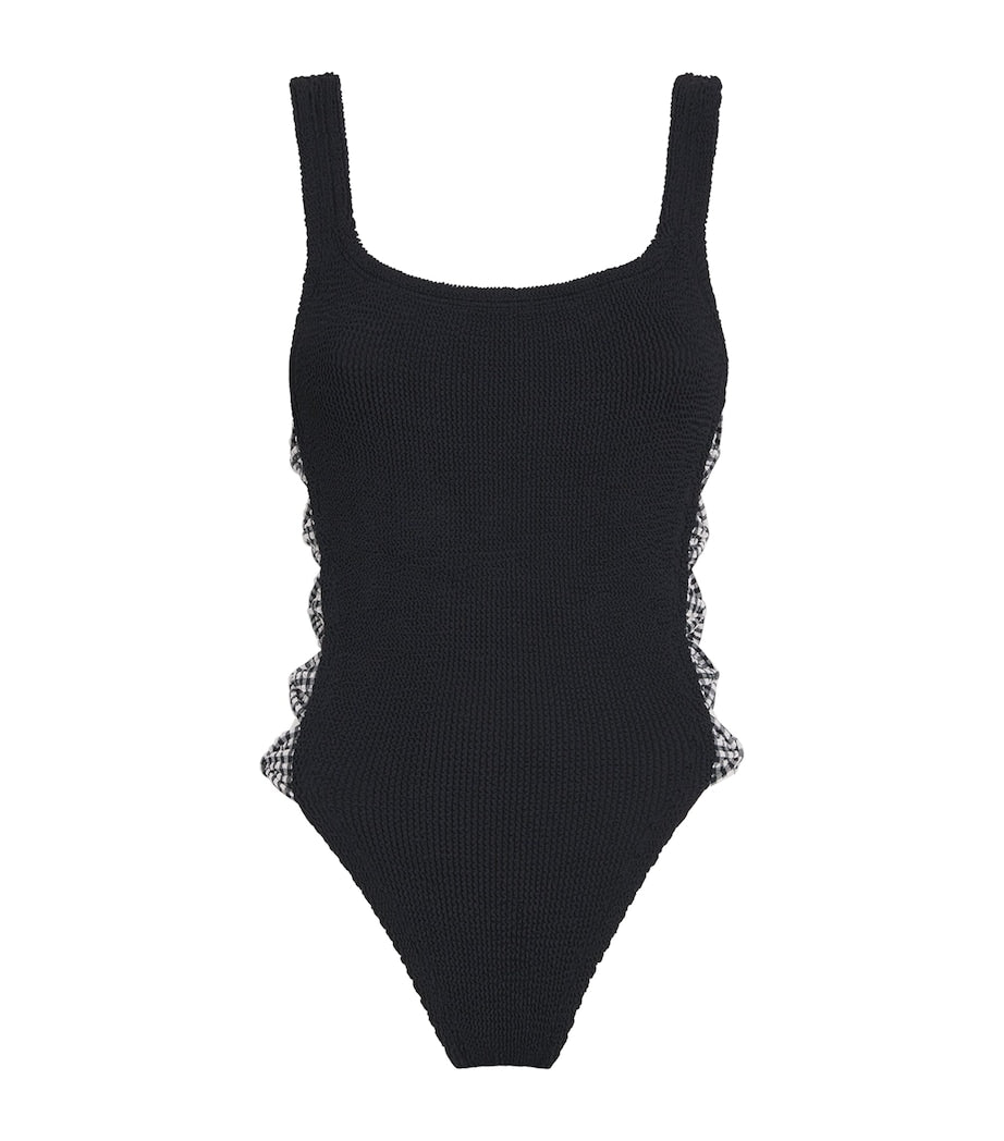 Bow-Trim Gingham Tiffany Swimsuit BLACK/BLACK GINGHAM