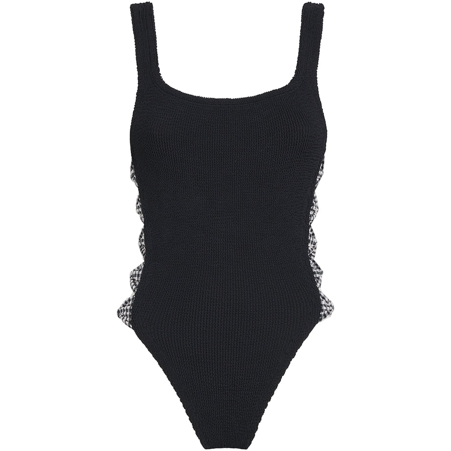 Bow-Trim Gingham Tiffany Swimsuit BLACK/BLACK GINGHAM