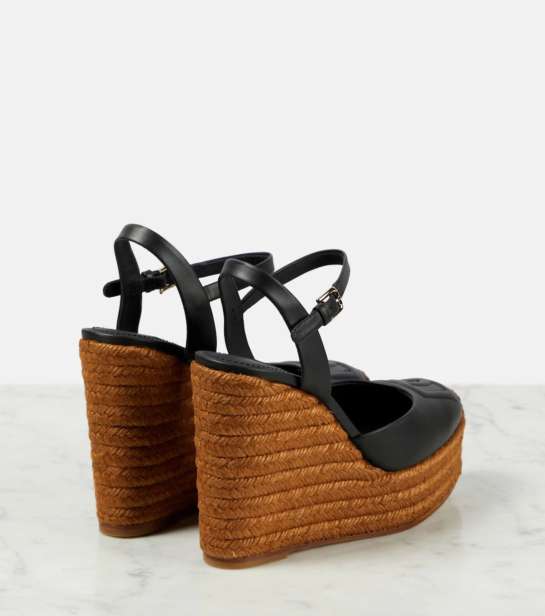 Dolce&Gabbana - Logo embroidered leather wedge espadrilles