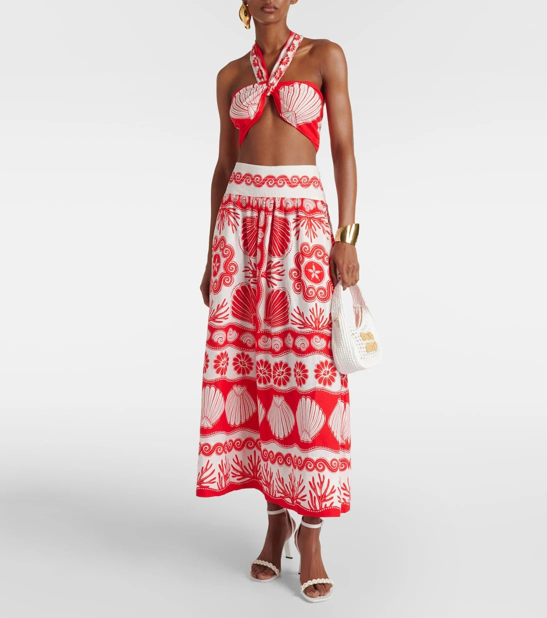 Farm Rio - Red Ainika Shell linen-blend bra top