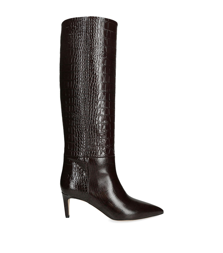 Paris Texas Brown Croc-Embossed Leather Stiletto Boots 60