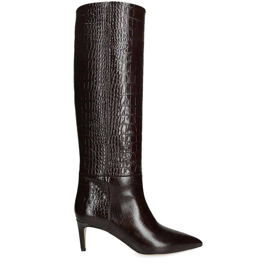 Paris Texas Brown Croc-Embossed Leather Stiletto Boots 60