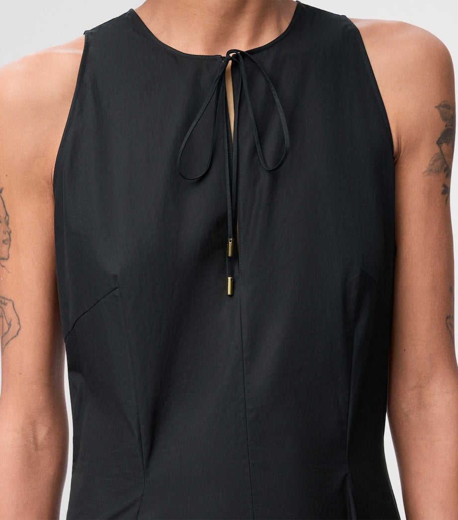 Black Cotton Wrap-Detail Dress