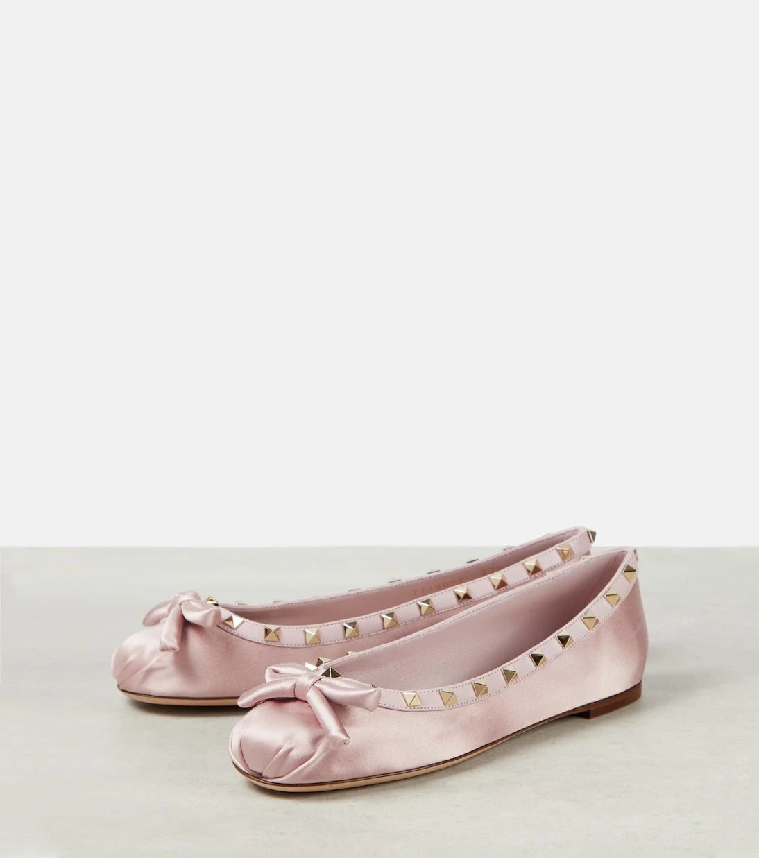 Valentino Garavani - Rockstud leather-trimmed satin ballet flats