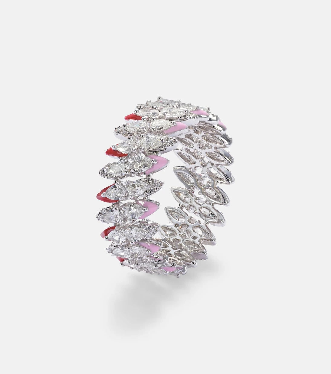 Kamyen - 18kt white gold and enamel ring with diamonds