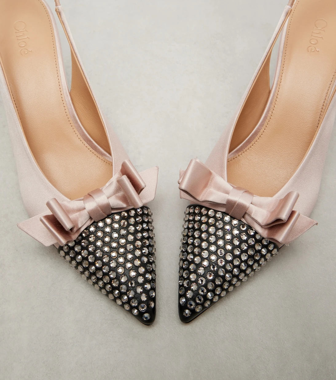 Chloé - Alba studded leather-trimmed satin pumps