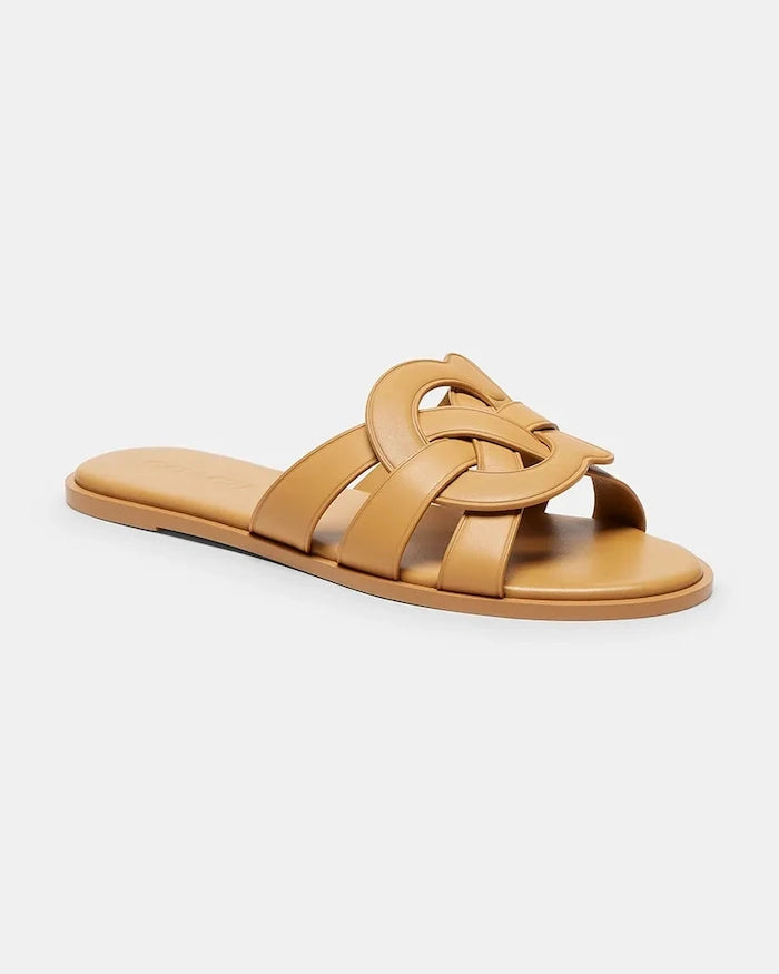Coach açık burunlu kadın deri terlik Lena Leather Slide Sandal