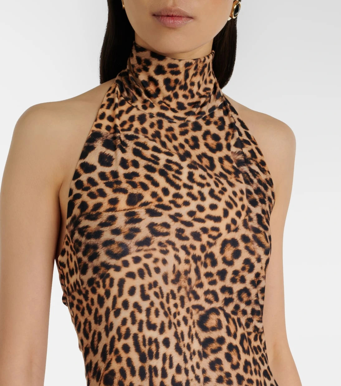 Norma Kamali - Printed turtleneck jersey gown