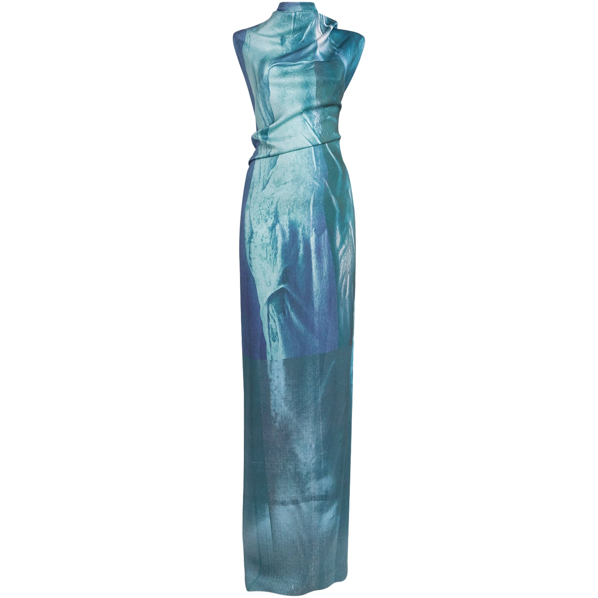 Jean Paul Gaultier Blue Draped Water Maxi Dress