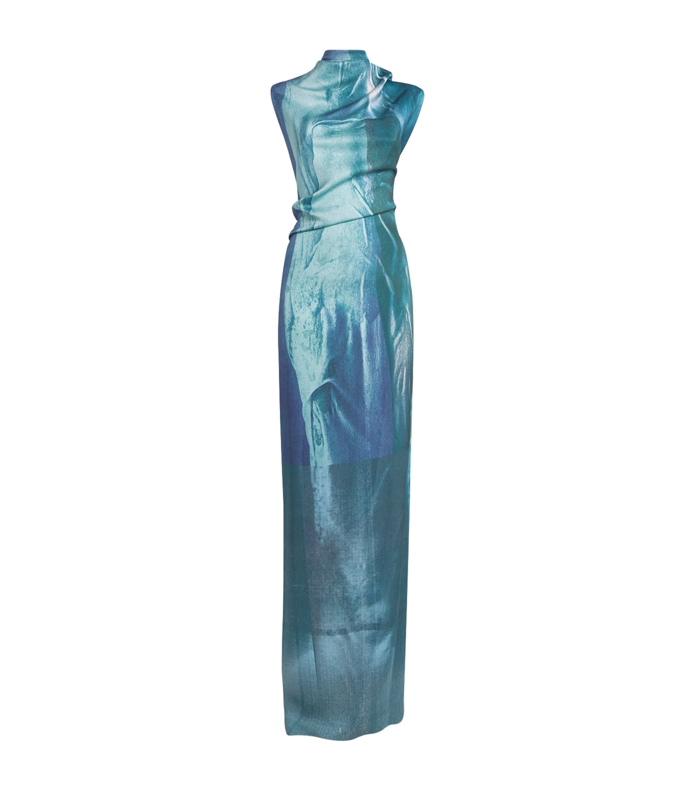 Jean Paul Gaultier Blue Draped Water Maxi Dress