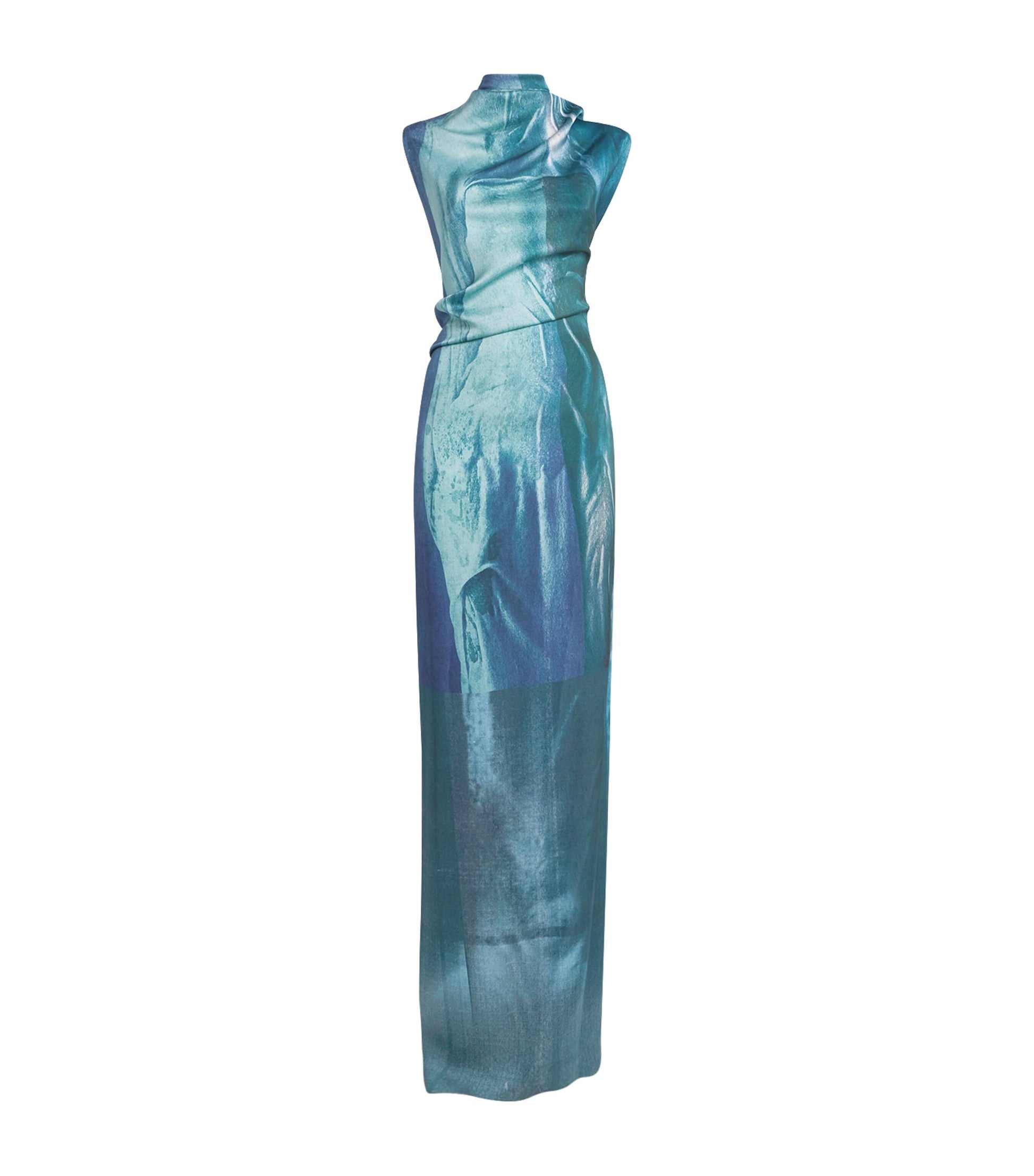 Jean Paul Gaultier Blue Draped Water Maxi Dress