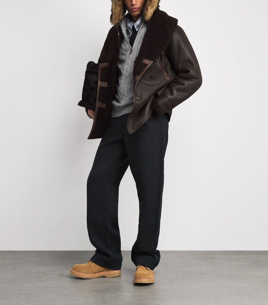 Polo Ralph Lauren Brown Leather-Shearling Aviator Coat