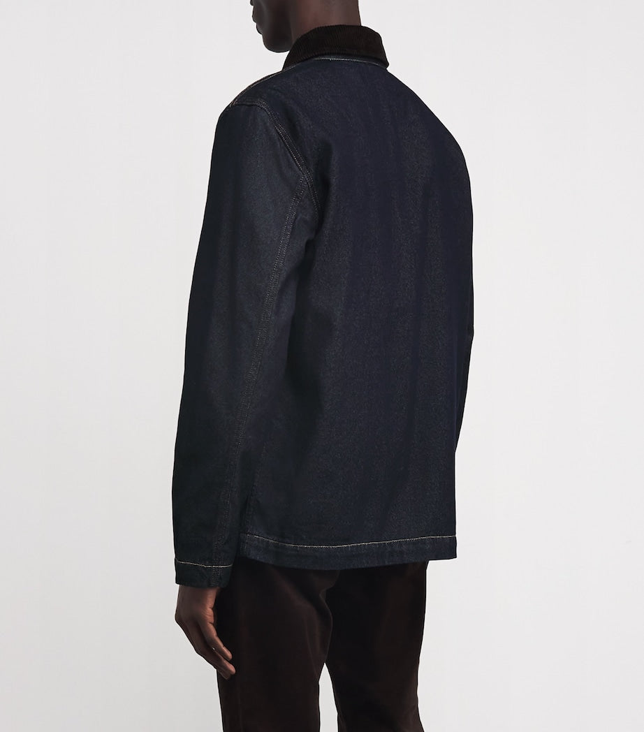 PAIGE Navy Corduroy-Collar Pauler Denim Chore Jacket