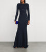 Talbot Runhof Navy Embellished Asymmetric Gown