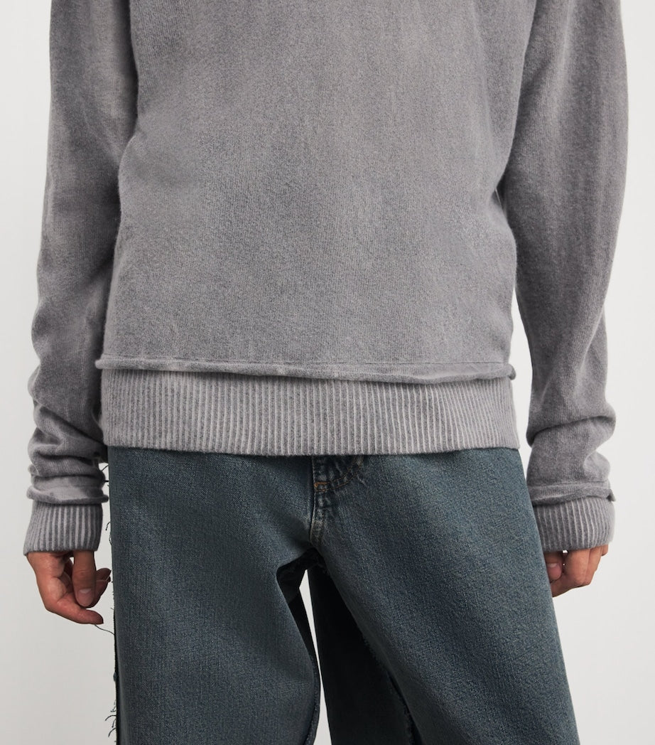 Grey Merino Wool V-Neck Sweater