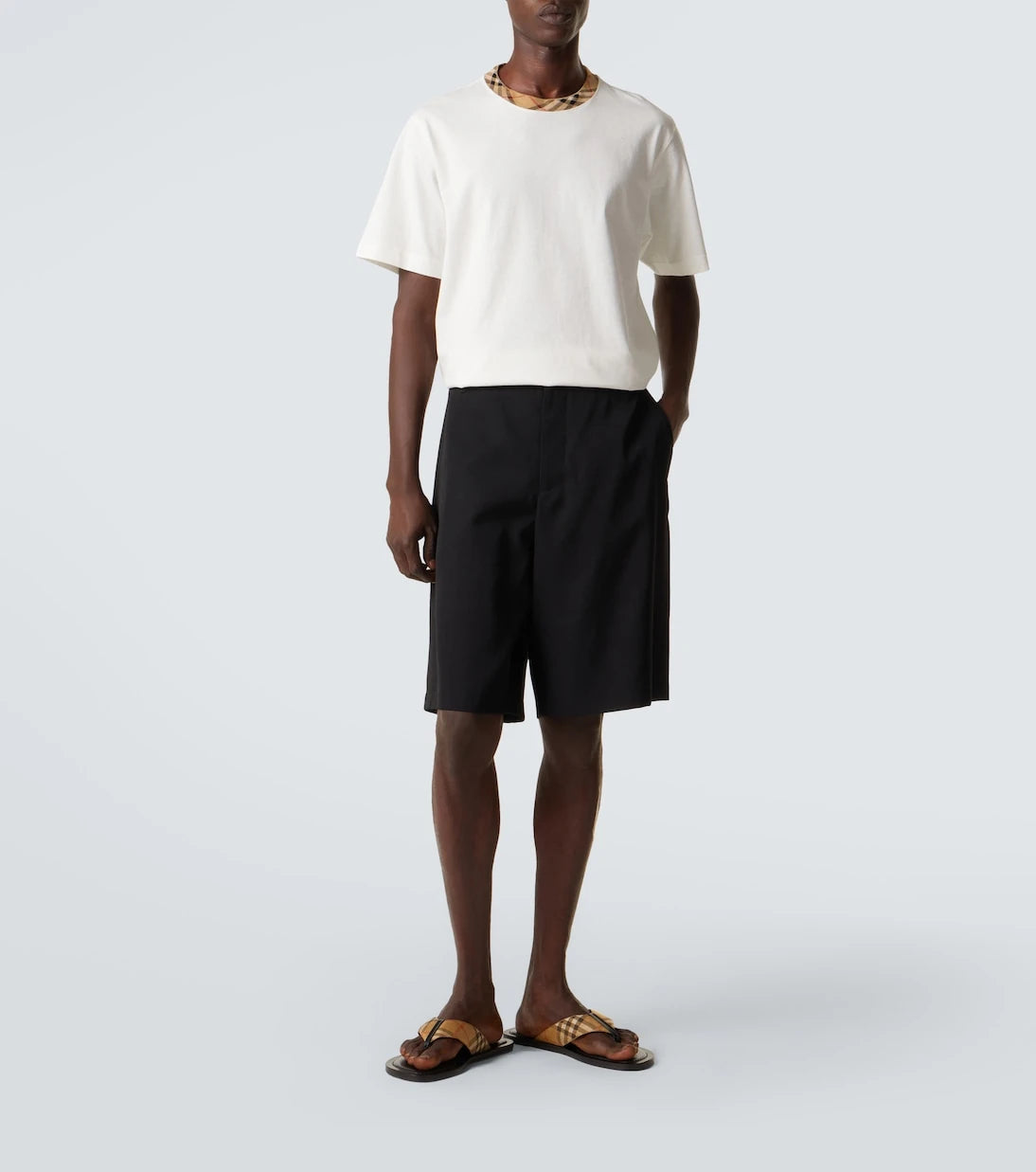 Burberry - Burberry Check leather-trimmed thong sandals