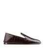 Jimmy Choo Brown Elliot Leather Croc-Embossed Slippers