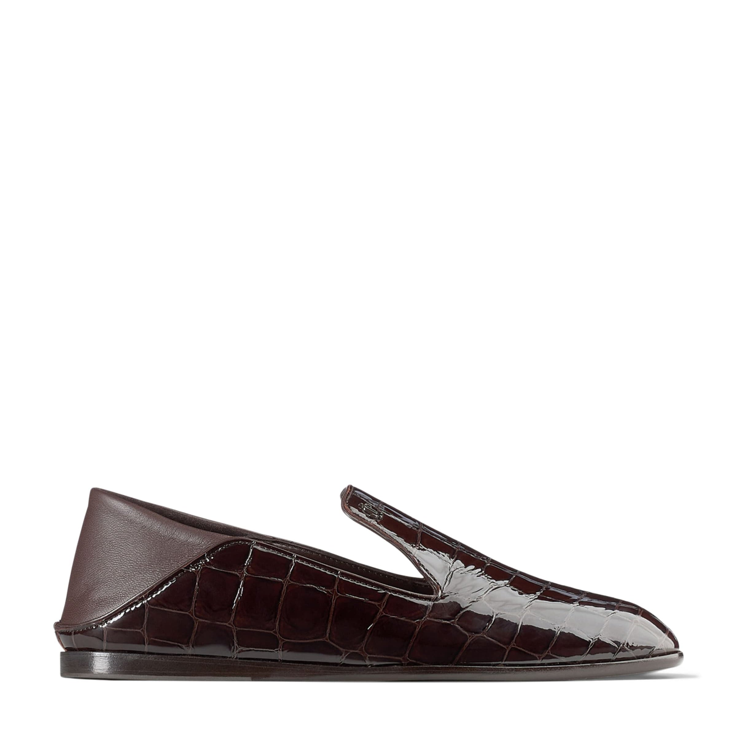 Jimmy Choo Brown Elliot Leather Croc-Embossed Slippers