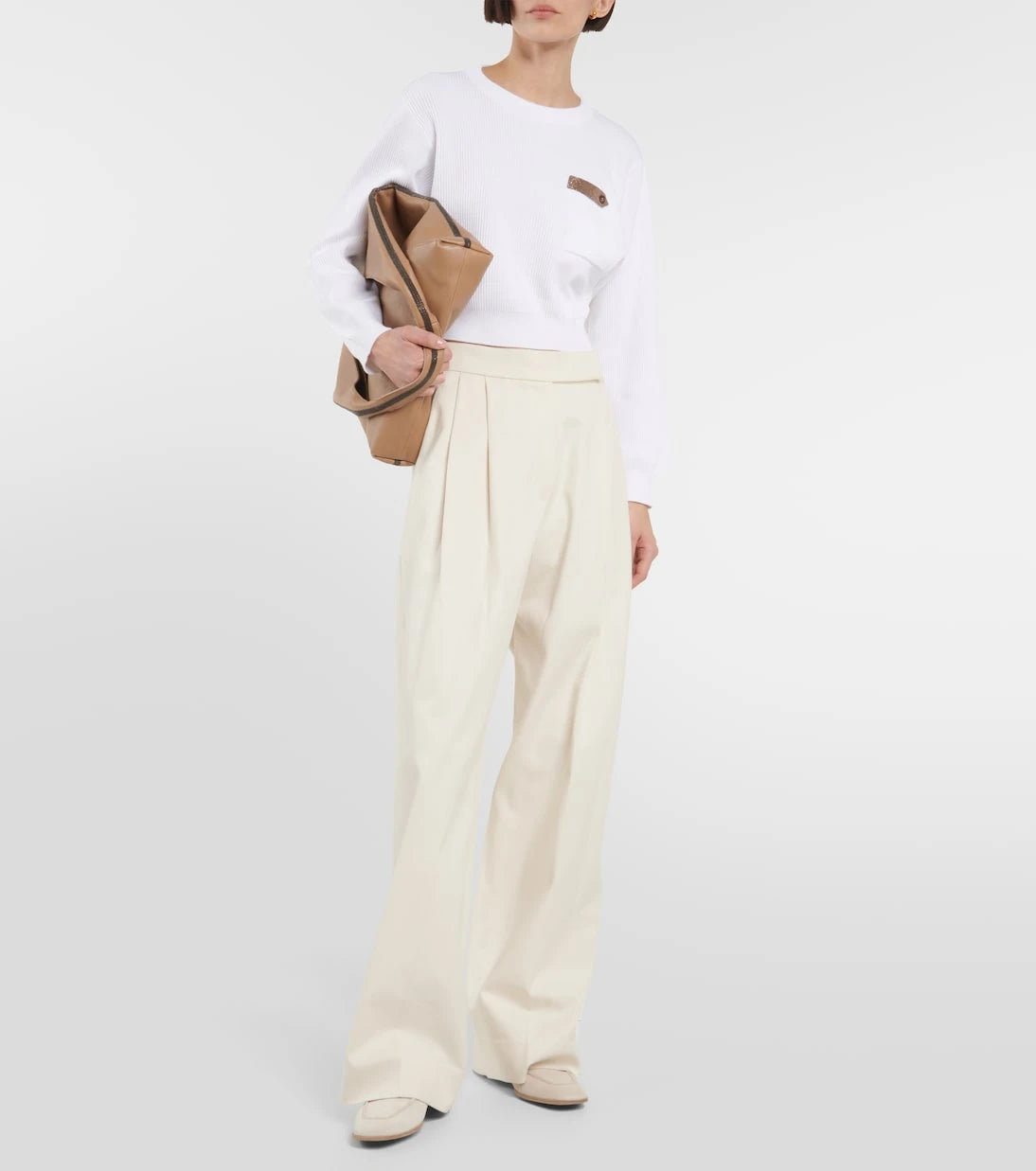 Brunello Cucinelli - Pamuklu jarse crop kazak