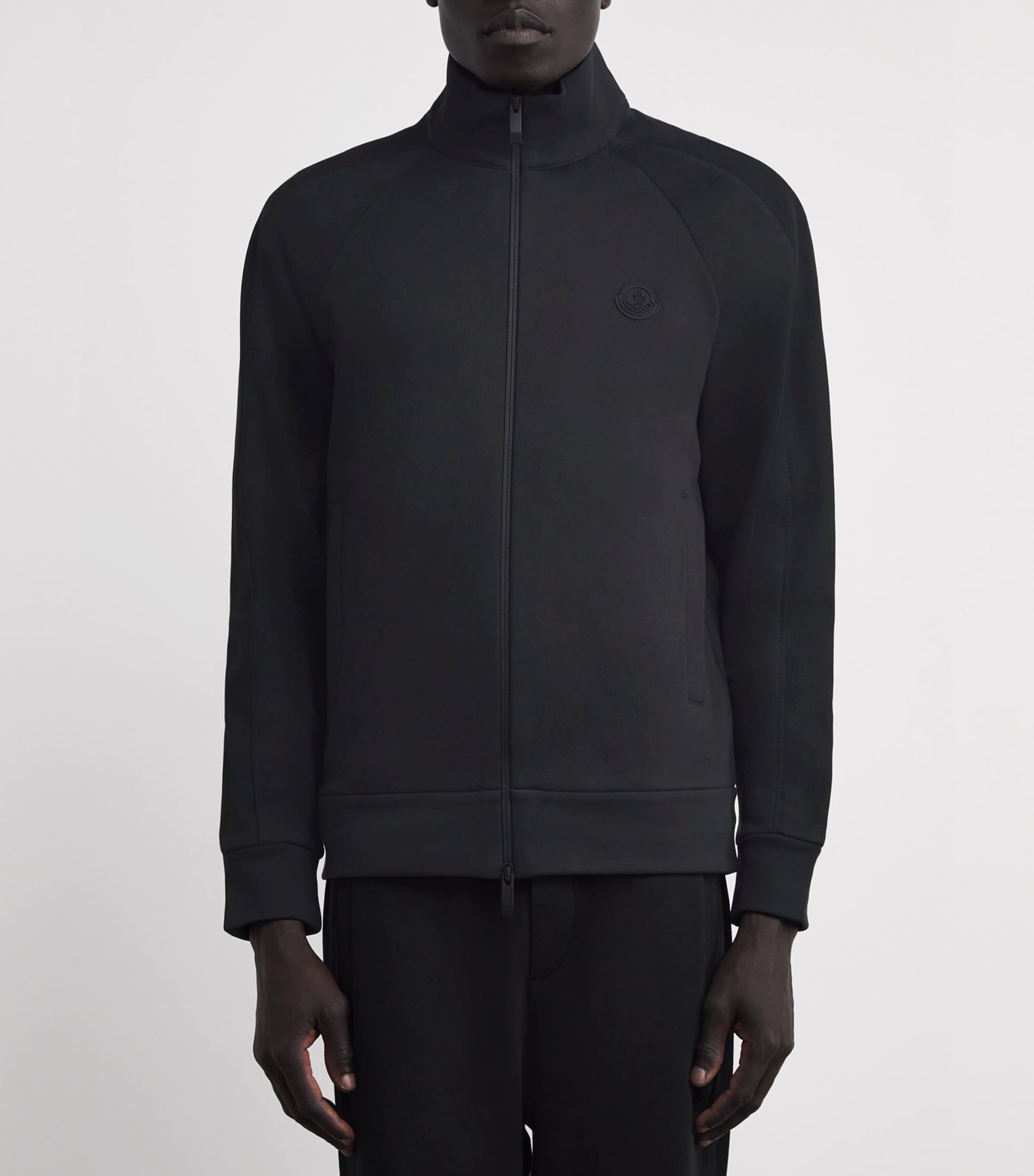 Moncler Black Cotton Logo Zip-Up Cardigan