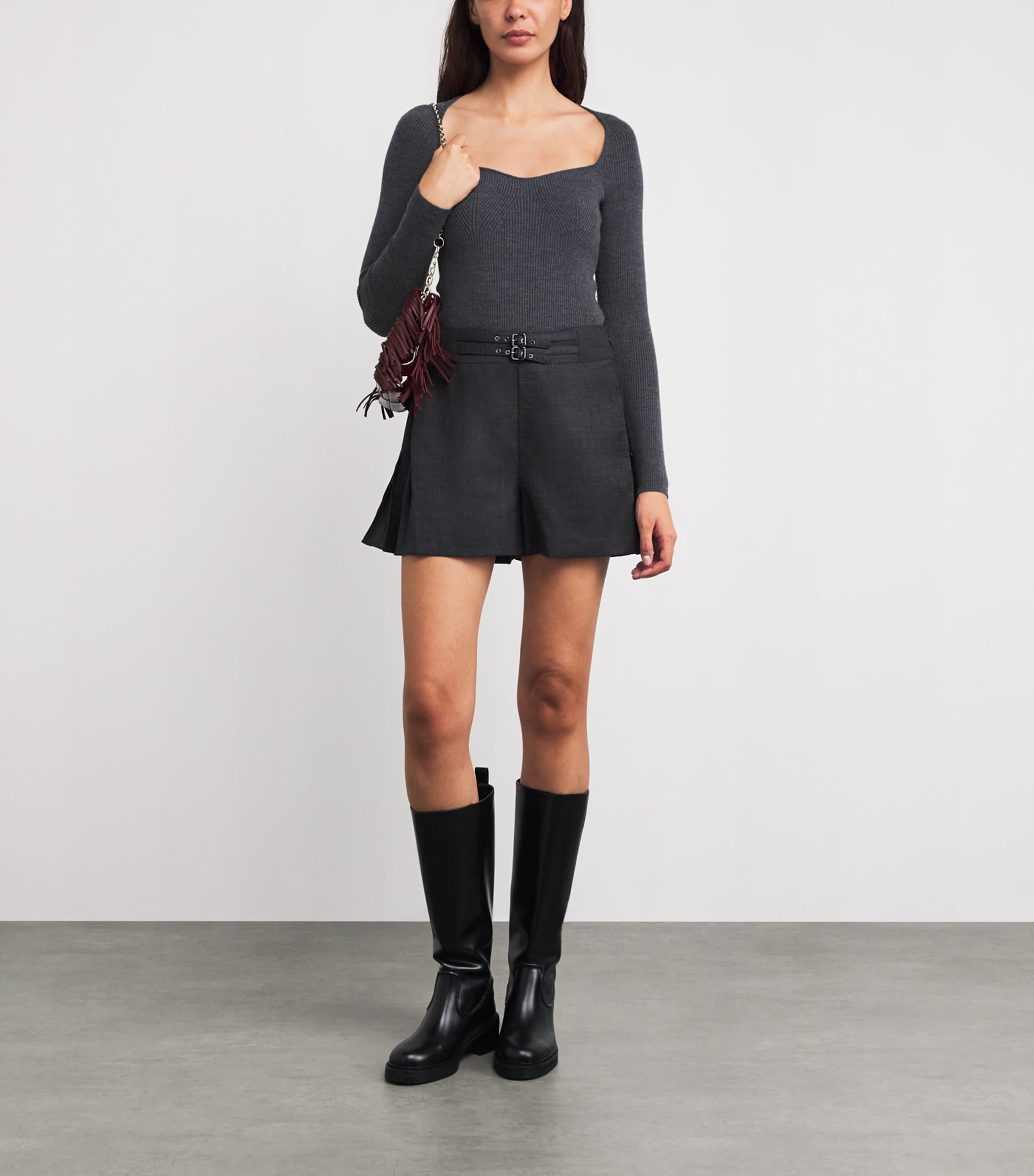 Maje Black Wool-Blend Ribbed Top