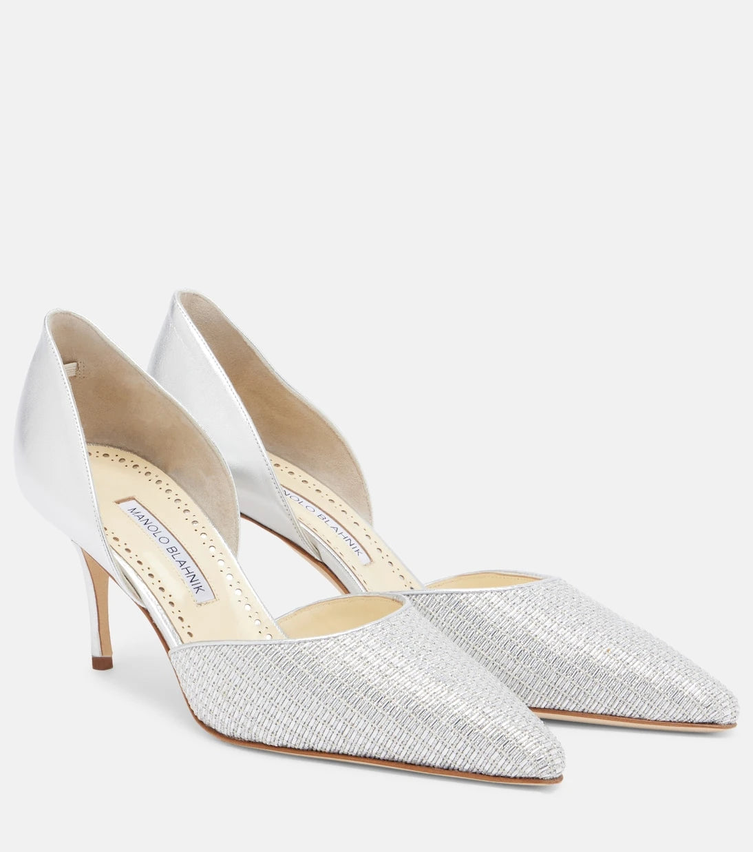 Manolo Blahnik - Taylerbinu leather-trimmed woven pumps