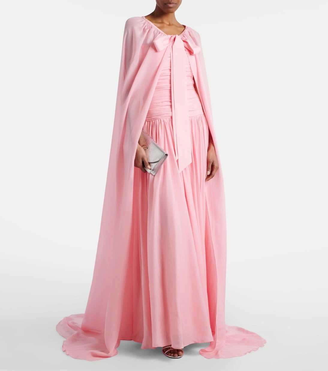 Là Fuori - Petal Pink draped caped gown