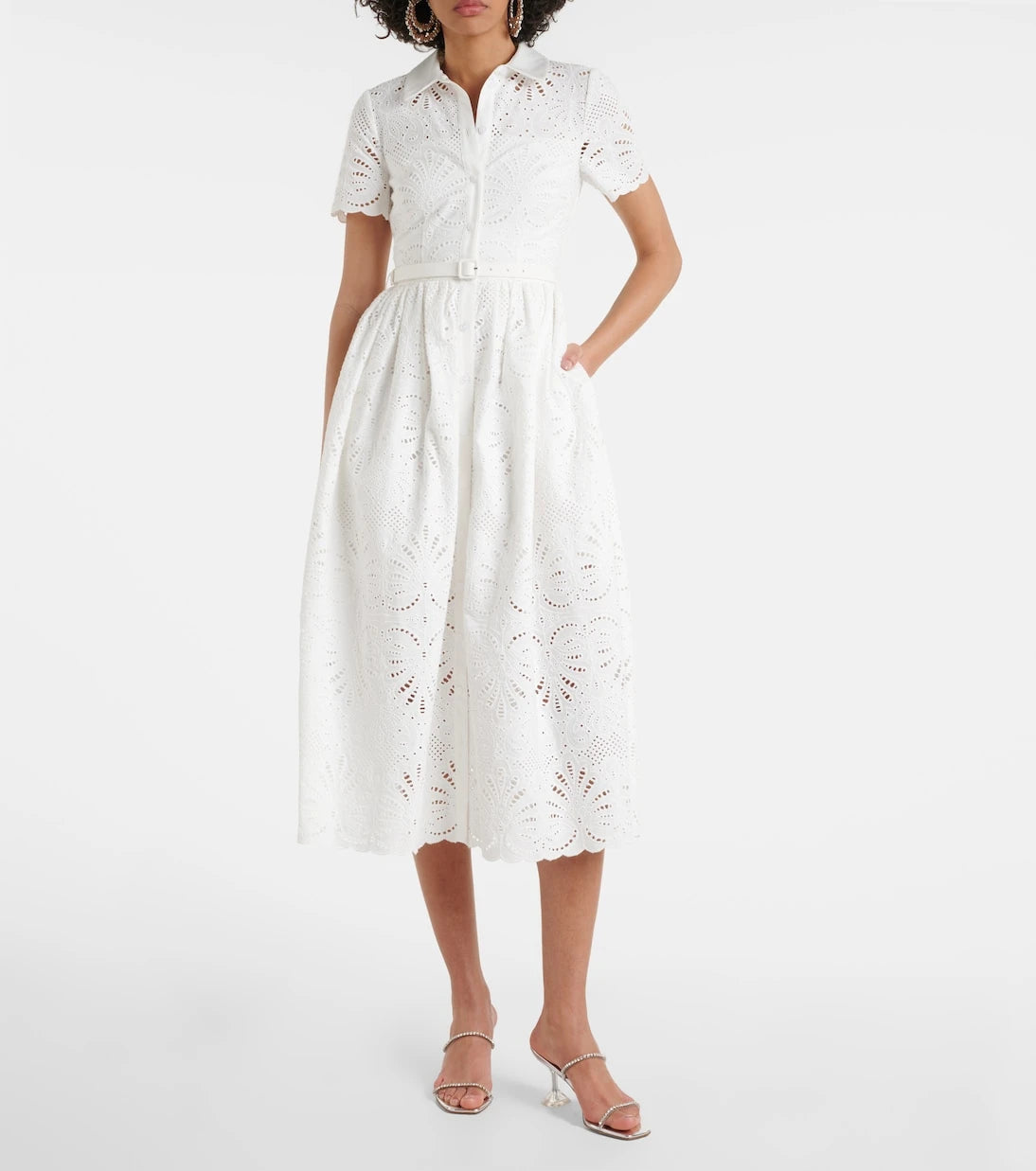 Self-Portrait - Embroidered cotton midi dress