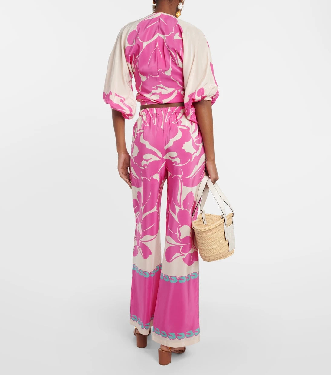 Adriana Degreas - Printed puff-sleeve silk blouse