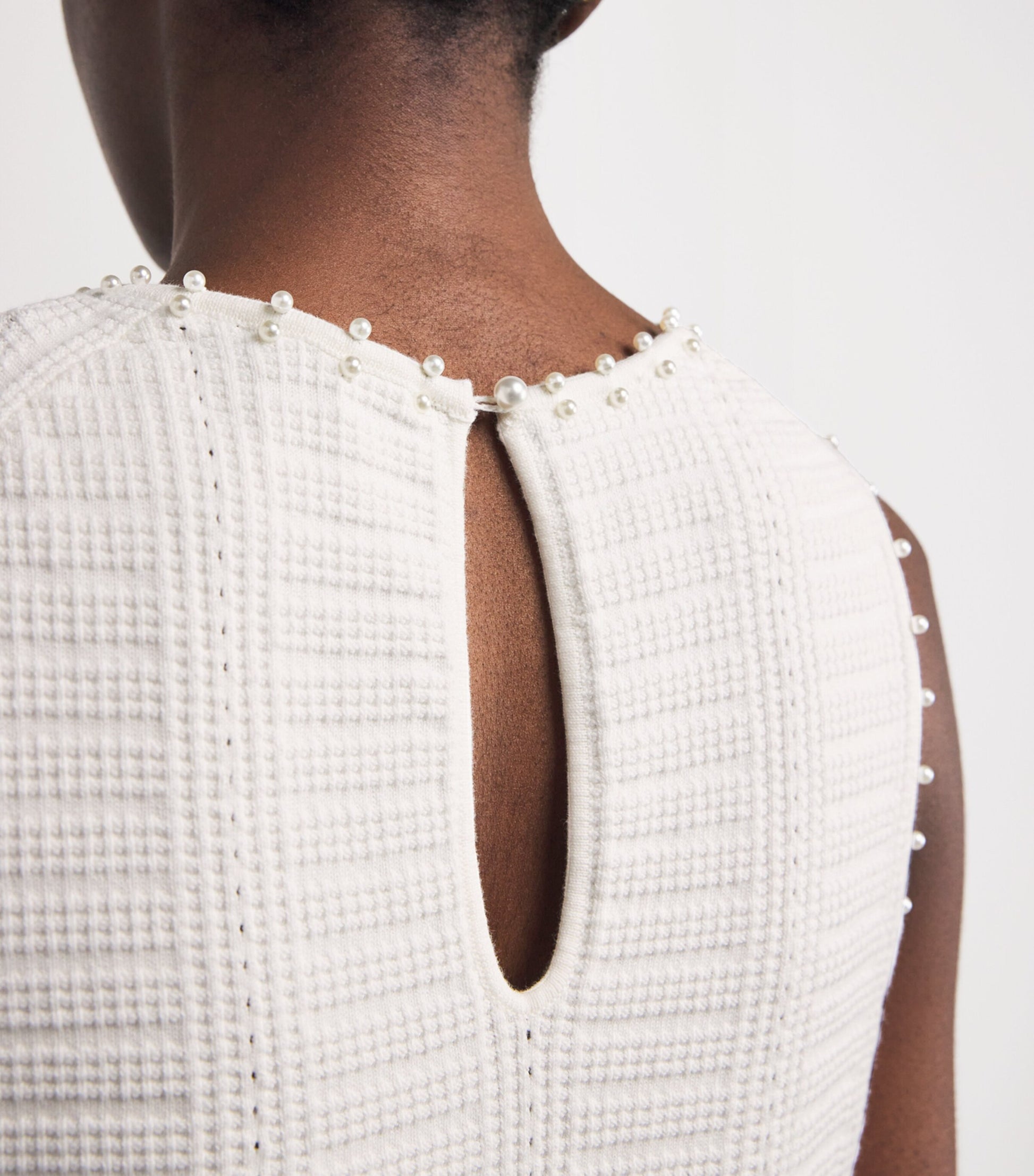 White Pointelle Beaded Sleeveless Top