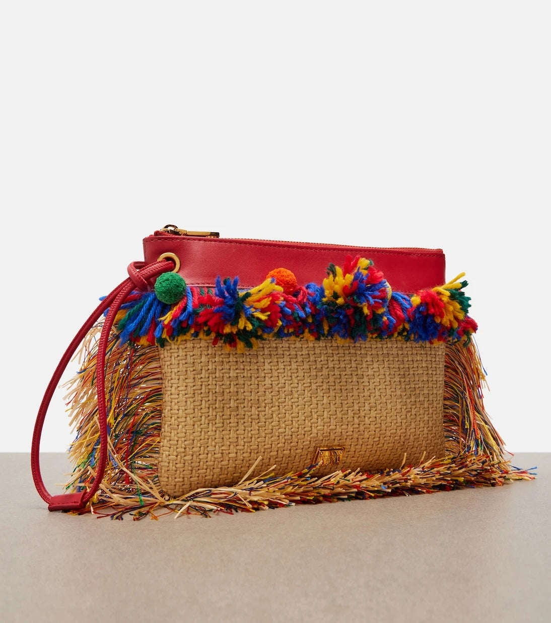 Dolce&Gabbana - Fringed woven leather-trimmed pouch