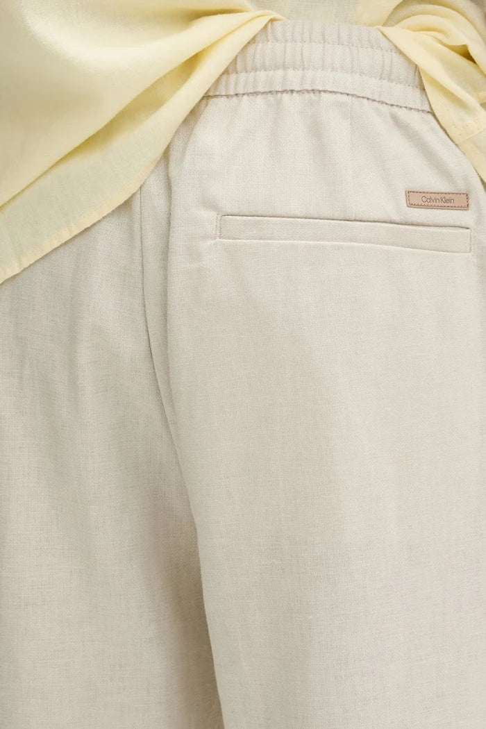 Calvin Klein Erkek Düz Kesim Keten Pantolon