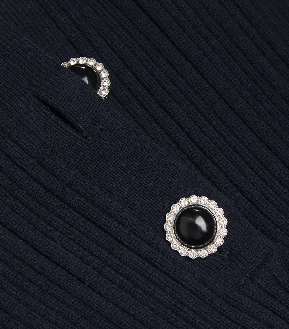 Self-Portrait Navy Rib-Knit Contrast-Trim Mini Dress