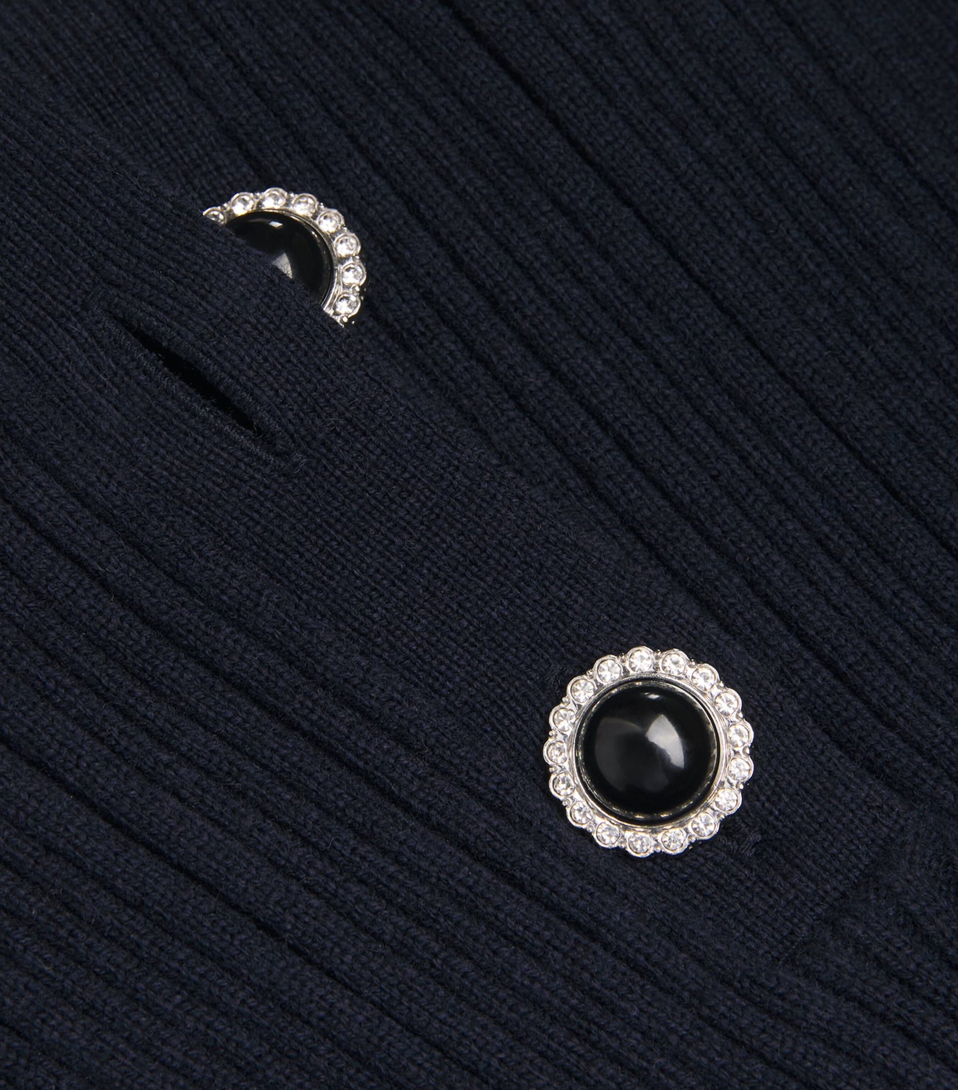 Self-Portrait Navy Rib-Knit Contrast-Trim Mini Dress