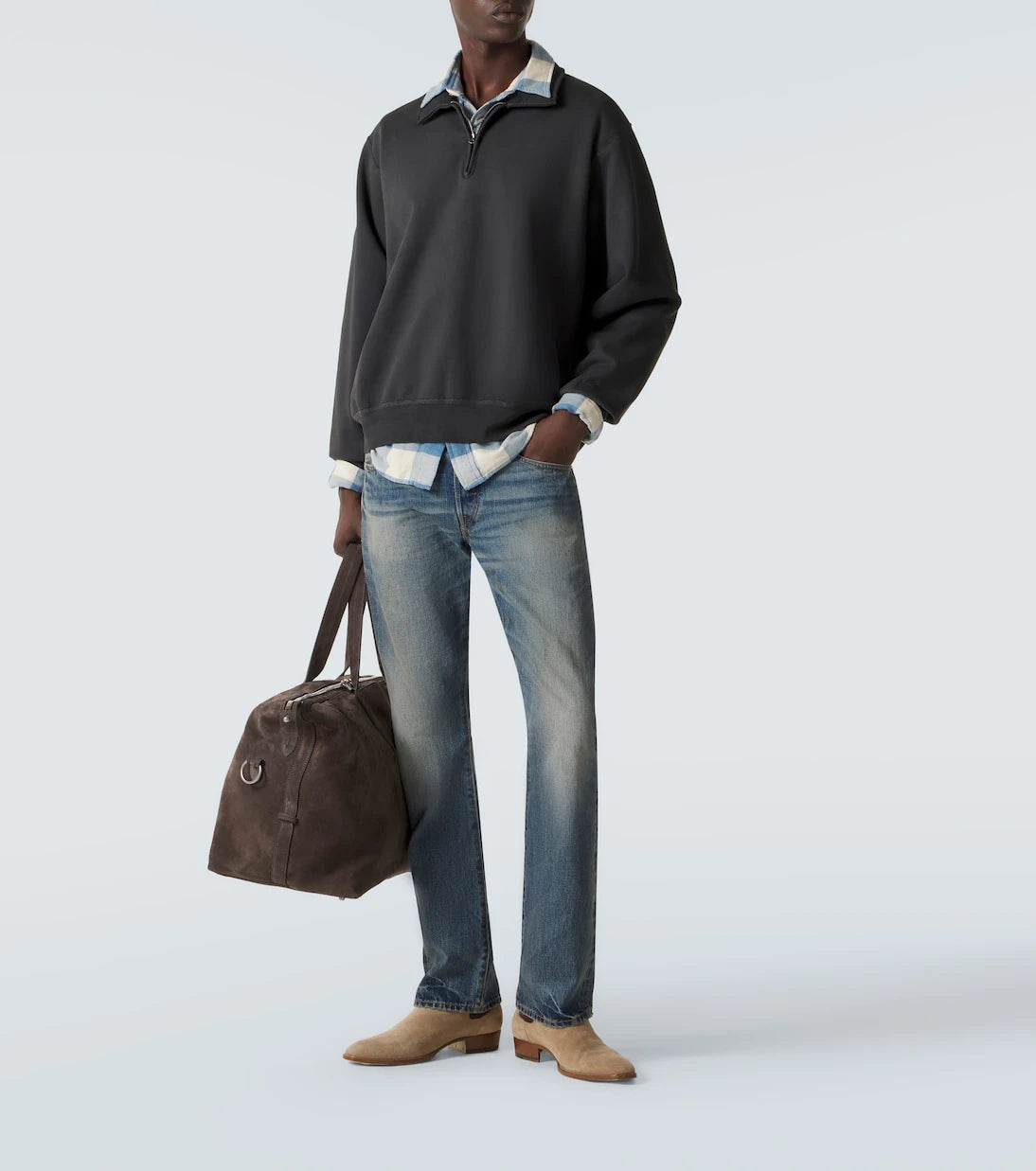 RRL - سويت شيرت قطني بنصف سحاب