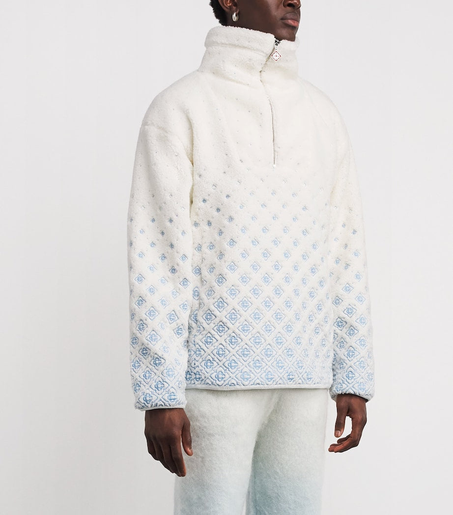 White Embroidered Gradient Fleece Jacket