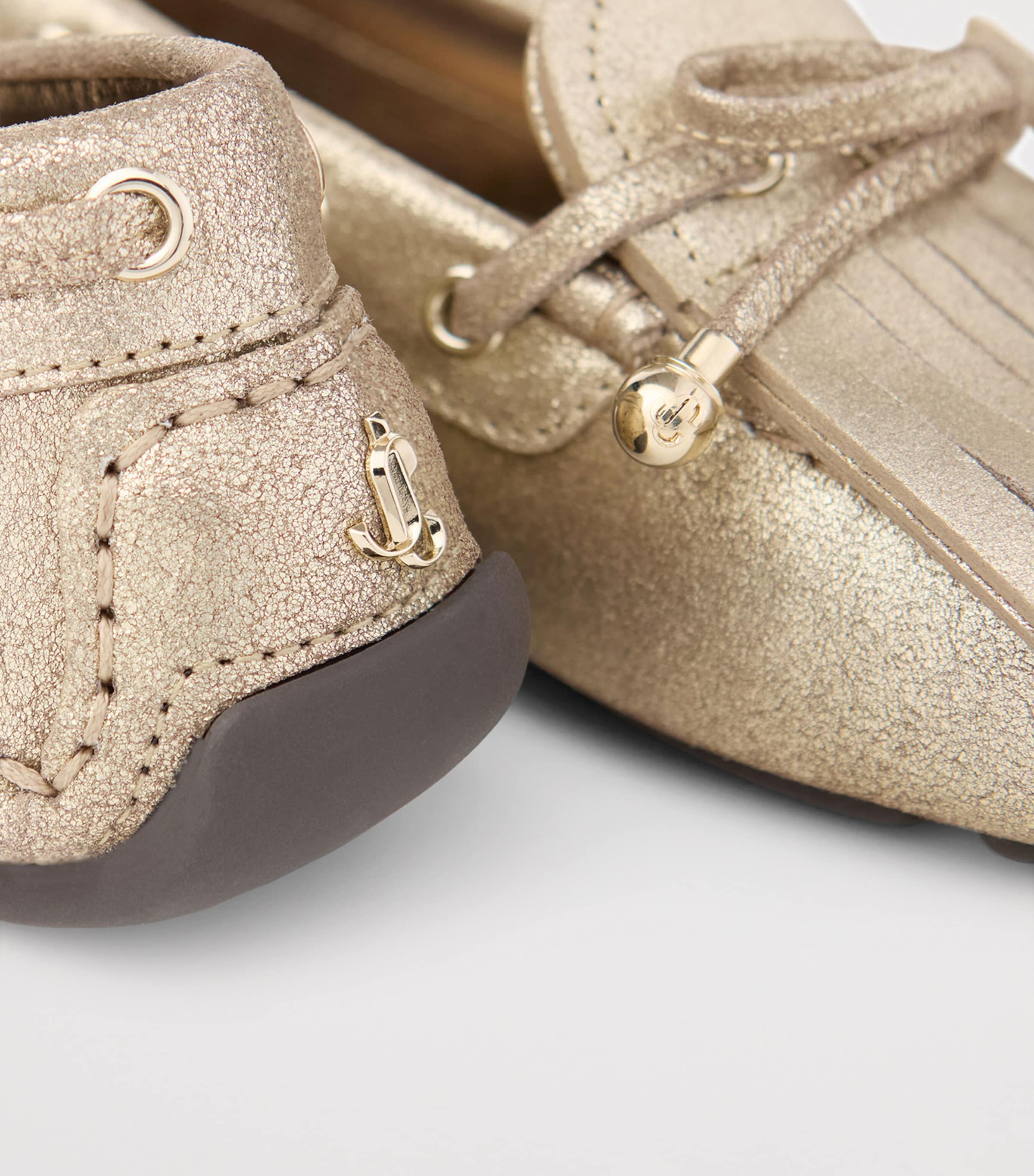 Jimmy Choo Gold Manon Flat Suede Loafers