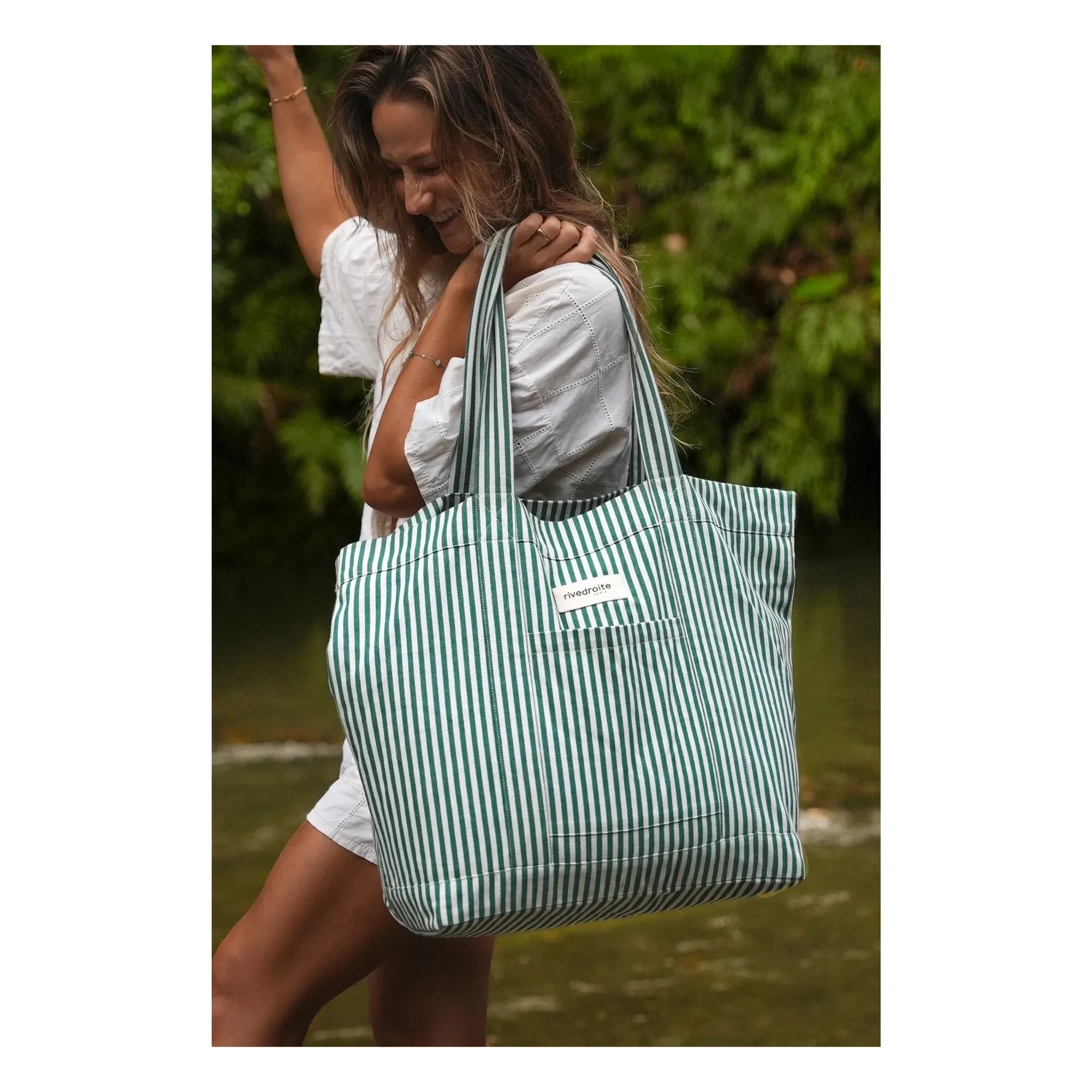 rivedroite - Amelot Shopping Bag Stripes Recycled Cotton | Green