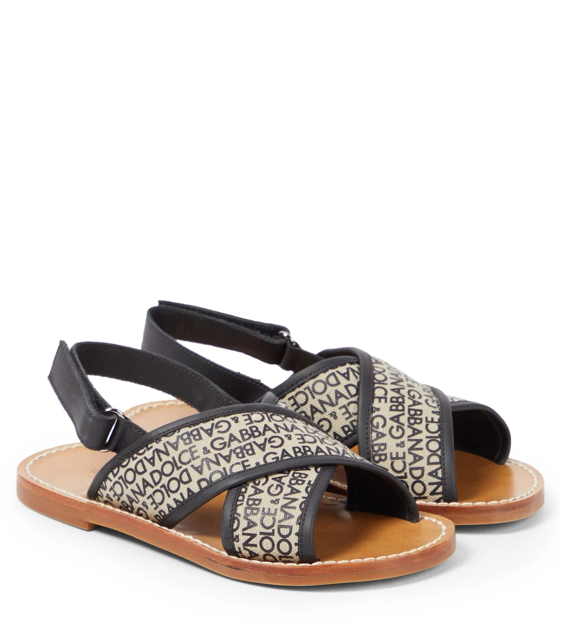 Dolce&Gabbana Kids - Logo leather-trimmed canvas sandals