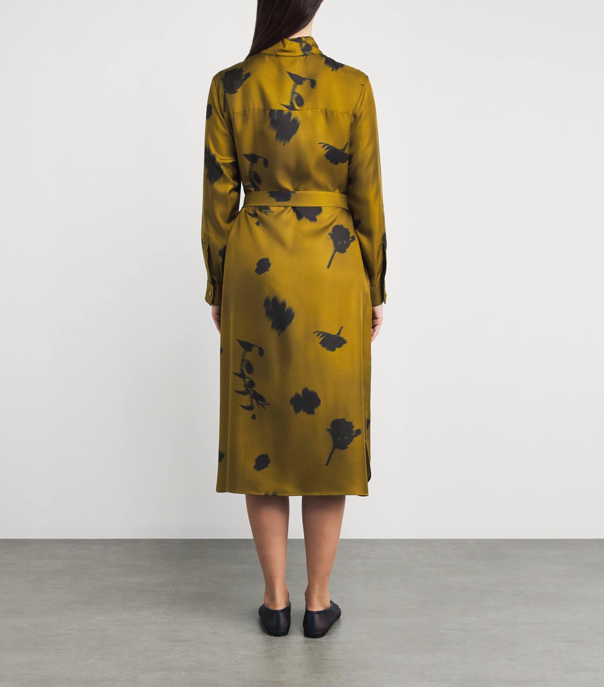 Green Silk Printed Jadi Midi Shirt Dress