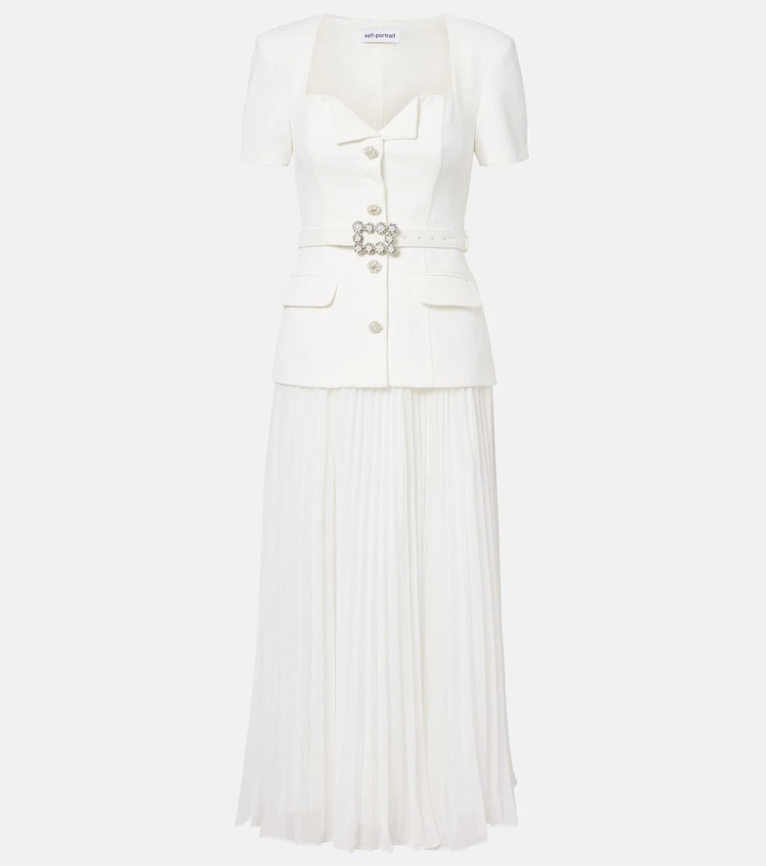 Self-Portrait - Belted plissé crêpe maxi dress