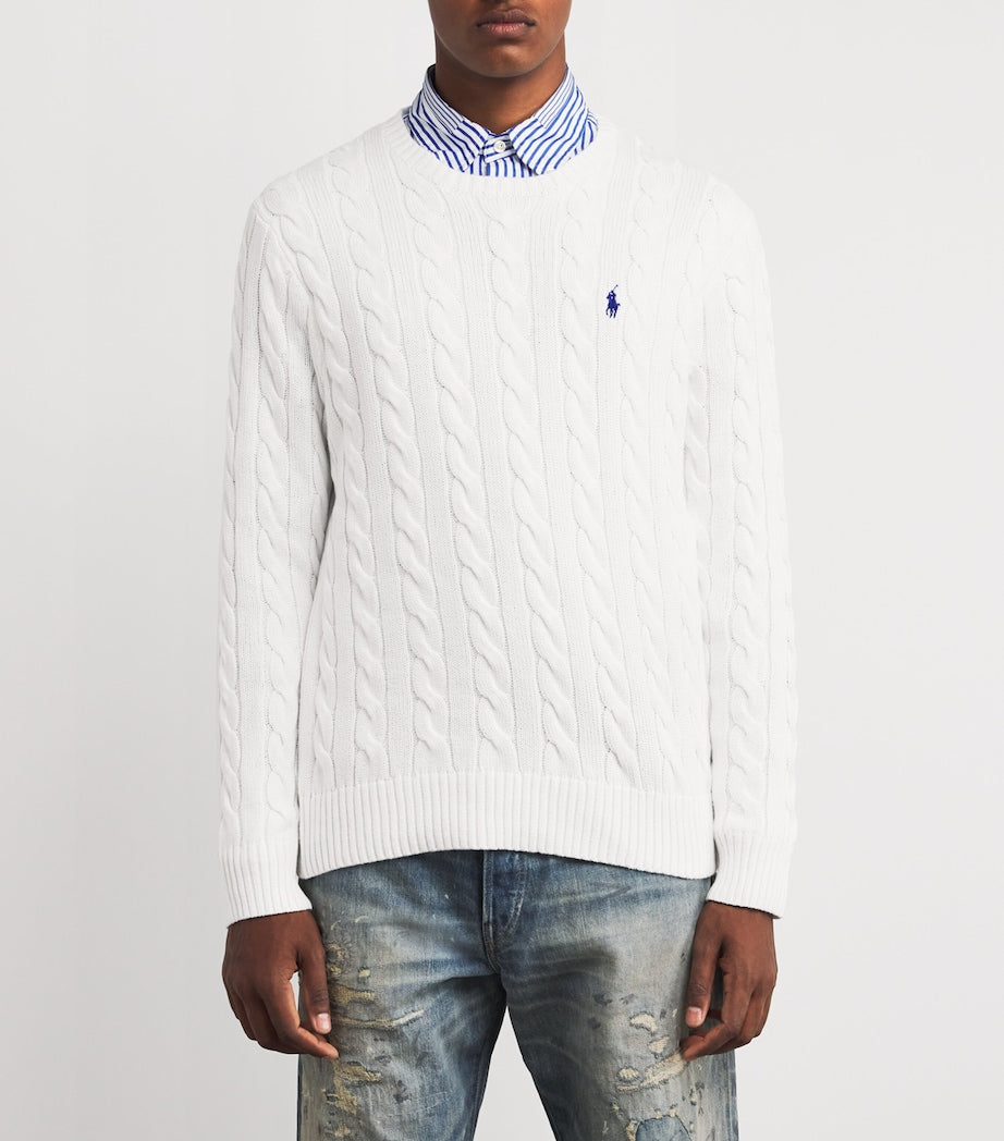 Polo Ralph Lauren White Cotton Cable-Knit Sweater