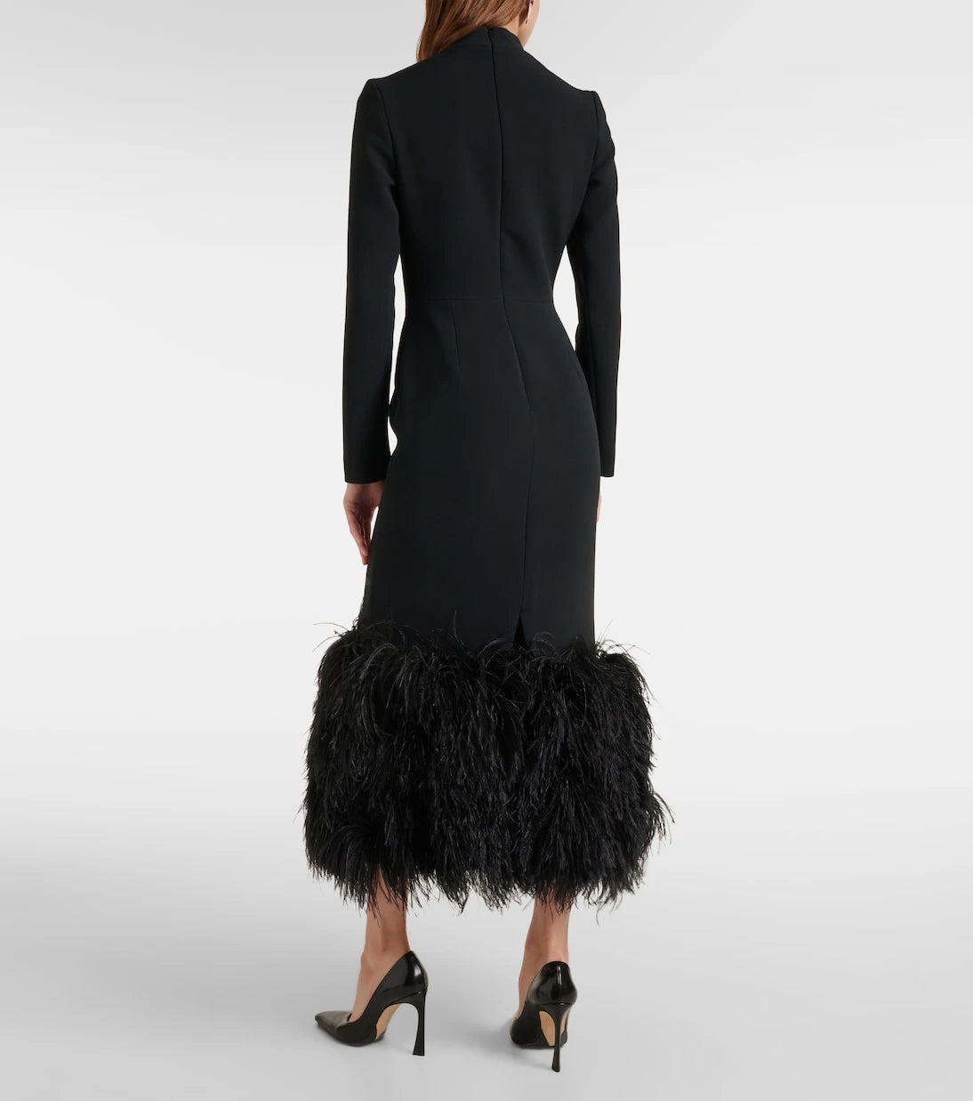 David Koma - Feather-trimmed cady midi dress