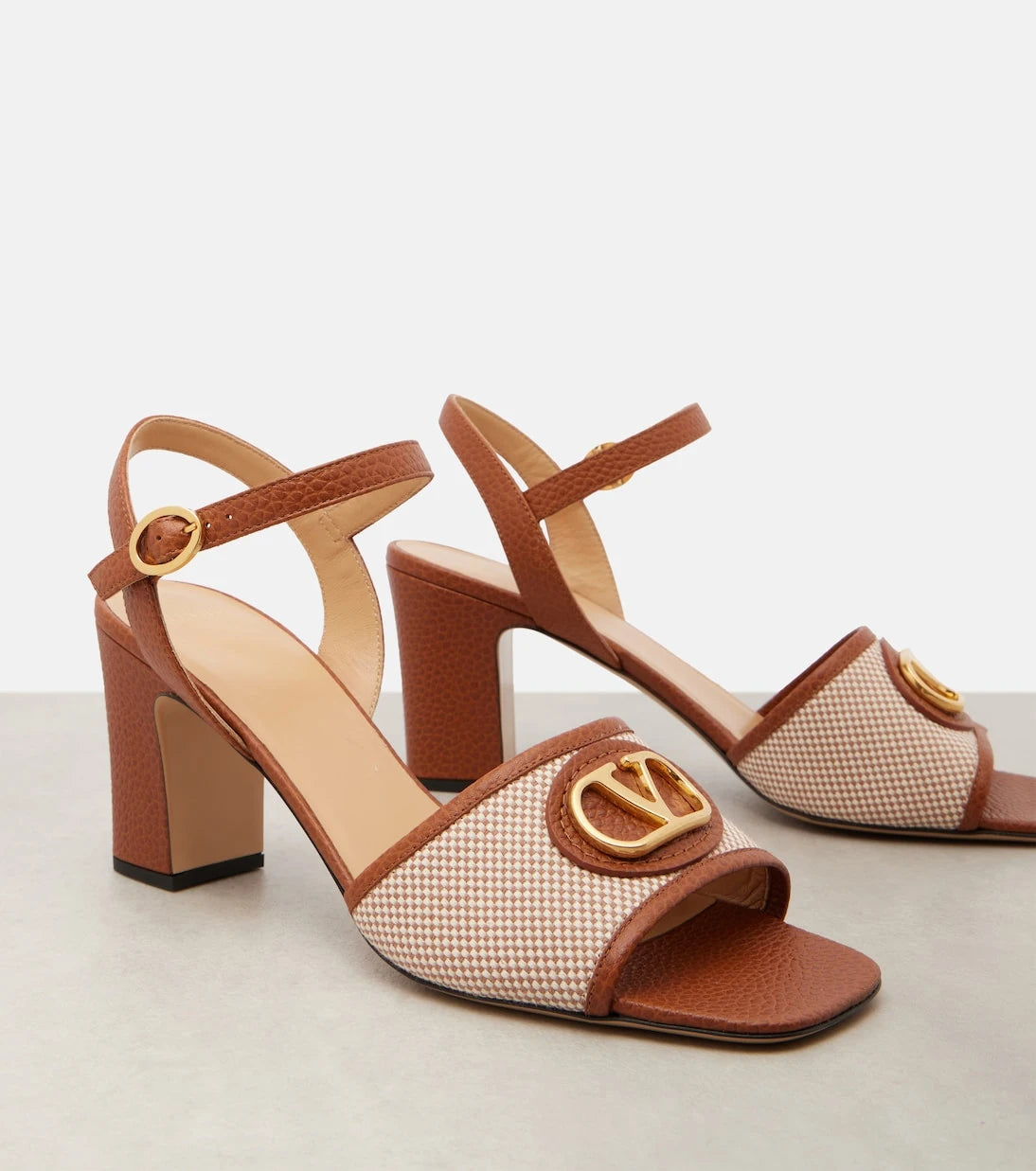 Valentino Garavani - VLogo 75 leather-trimmed canvas sandals