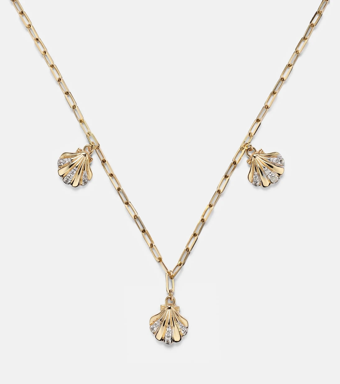 Mateo - 3 Petite Venus Shell 14kt gold necklace with diamonds