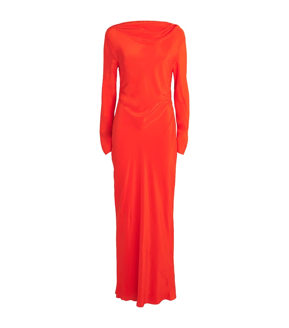 SIR. Orange Silk Gathered Fresca Maxi Dress